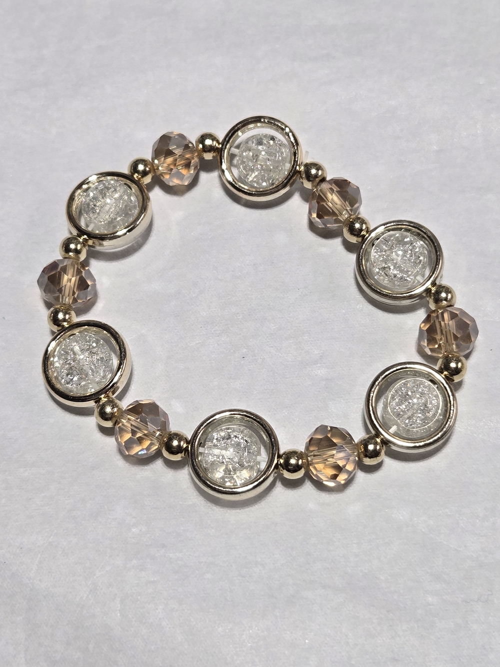 10mm- Gold-Tone Champagne Crystal Bead Bracelet- For 1